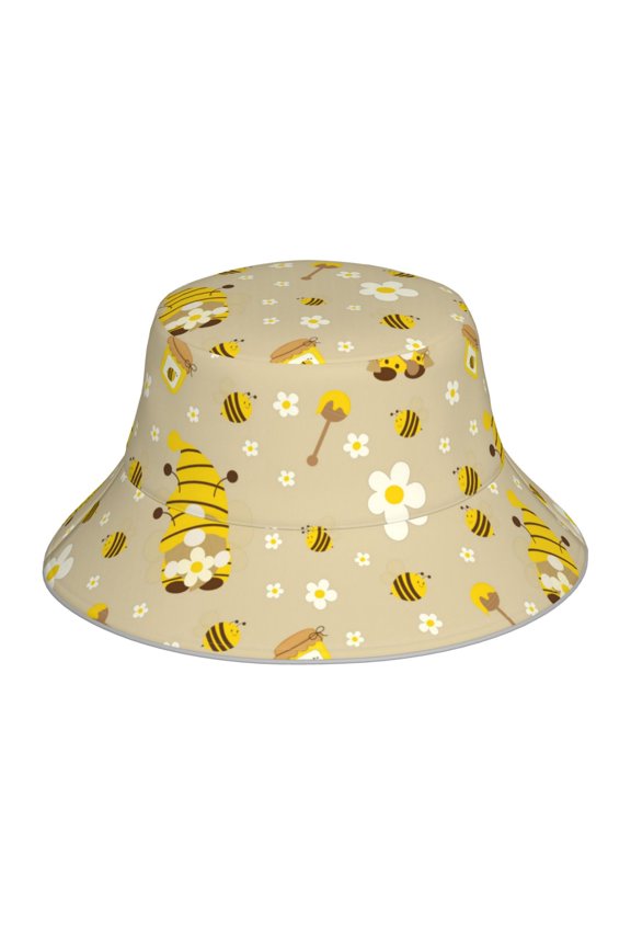 Cute Bee Gnome 2 for Unisex Bucket Hat Waterproof Rain Hat Reversible Shiny Rave Bucket Hat for Concert Festival Boonie Cap