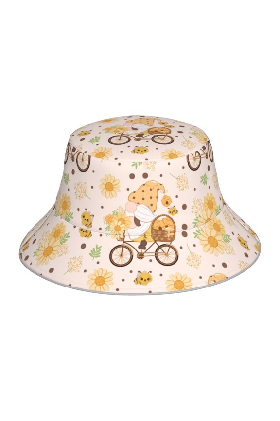 Cute Bee Gnome for Unisex Bucket Hat Waterproof Rain Hat Reversible Shiny Rave Bucket Hat for Concert Festival Boonie Cap