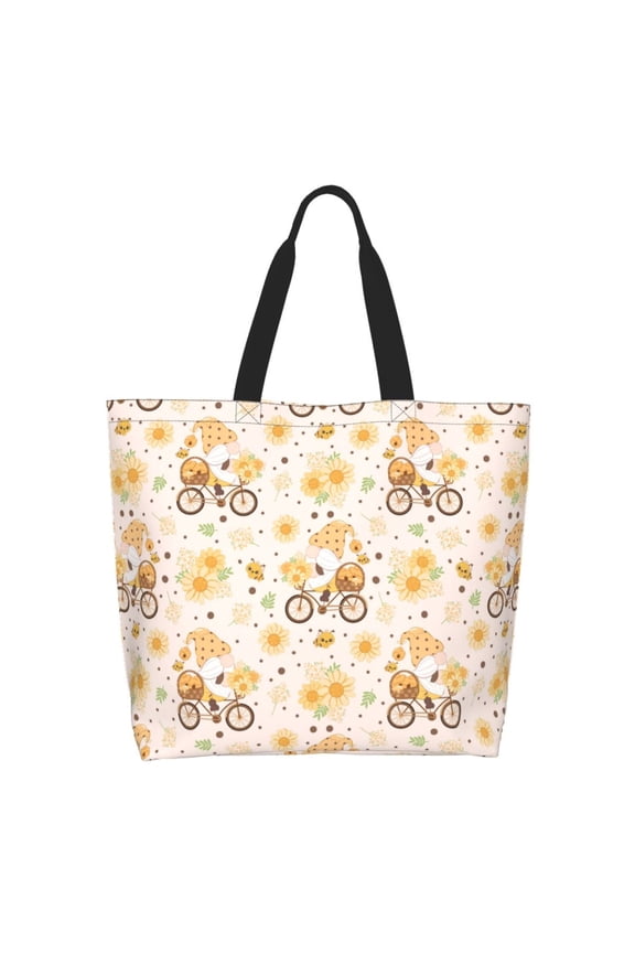 Cute Bee Gnome1 Print Tote Bag for Women, Foldable Tote Bag Large Shoulder Bag Top Handle Handbag for Travel, Work