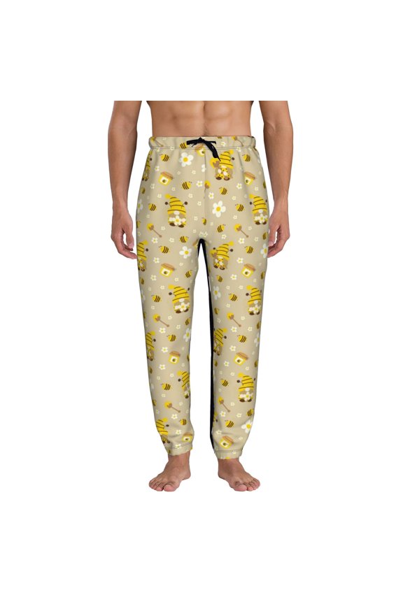 Cute Bee Gnomes Print Mens Jogger Sweatpants, Men's Lounge Pants with Pockets-Large