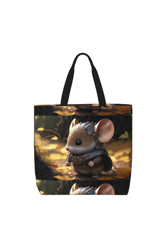 Cute Big-Eared Mouse Print Tote Bag, Reusable Grocery Shopping Bag,Shoulder Bag with Inner Pocket