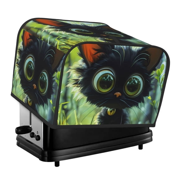 Honeii Cute Big-Eyed Black Cat Print 4 slice Toaster Cover, Two Slice Toaster Dust-proof Cover For Kitchen Small Appliance and Fingerprint Protection