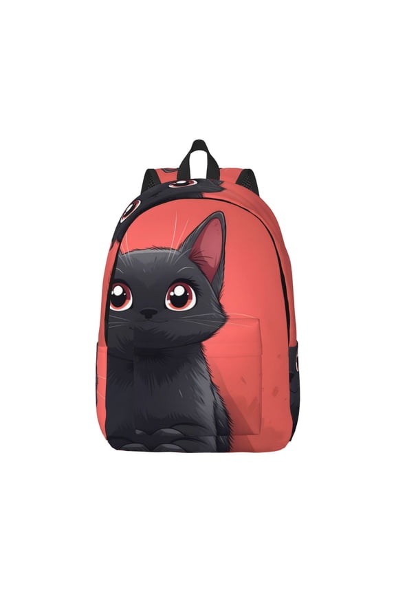 Cute Black Kitten Cartoon Print Canvas College Laptop Backpack, Durable Rucksack Travel Notebook Bag School Backpack Book Bag for Men Women-Medium