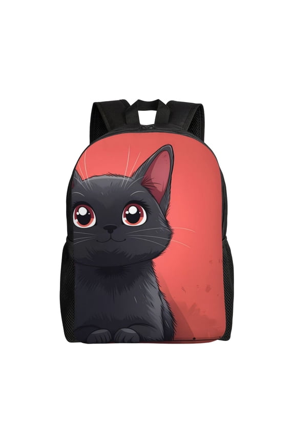 Cute Black Kitten Cartoon Print Laptop Backpack for Work, College, Travel, Daily Backpacks for Men Women, Sport Rucksack,Computer Bag