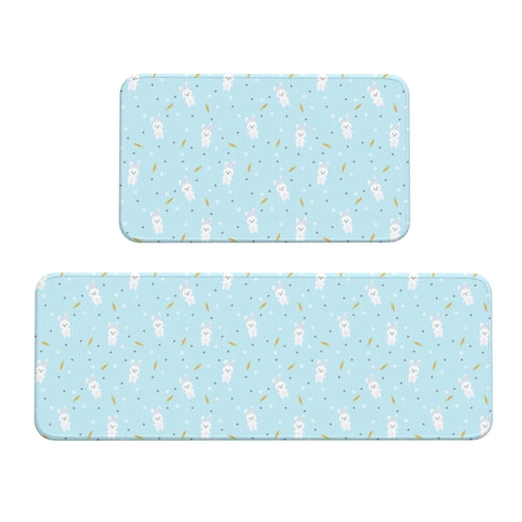 Honeii Cute Bunny Print Kitchen Mat [2 PCS] for Floor, Waterproof Non-Slip Rugs, Kitchen Decor,Standing Mat for Floor,Office, Sink, Laundry