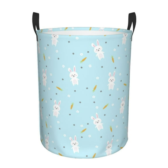 Honeii Cute Bunny Print Laundry Hamper Basket,Baby Nursery Woven Storage Basket for Toys Bin,Pillows,Blankets,Clothes-Medium