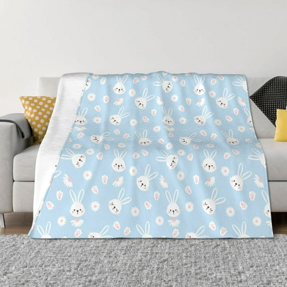 Honeii Cute Bunny print throw blanket, crafted from cozy cotton flannel, offers versatile home decor as a bedding suitable for all seasons.-80"x60"
