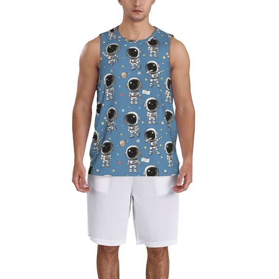 Honeii Cute Cartoon Astronaut print basktball shirt for men and women, Unisex basketball jersey for Theme party-4X-Large