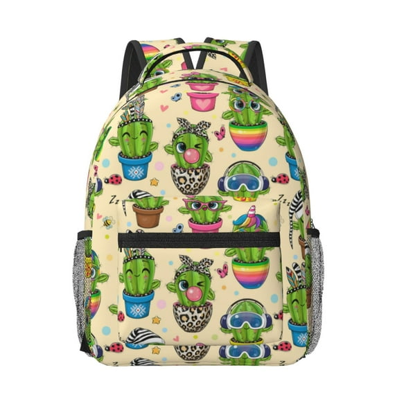 Honeii Cute Cartoon Cactus Print Backpack for School,15.6 inch Laptop Back Pack for High School and College Students, Waterproof Computer Bookbag-One Size