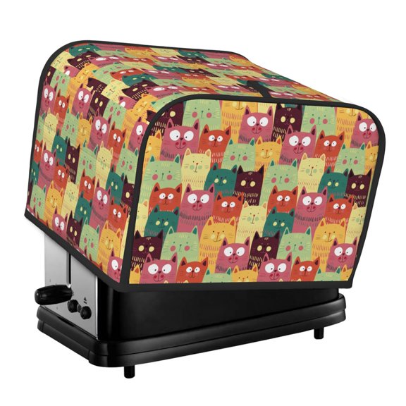 Honeii Cute Cartoon Cat Print 4 slice Toaster Cover, Two Slice Toaster Dust-proof Cover For Kitchen Small Appliance and Fingerprint Protection