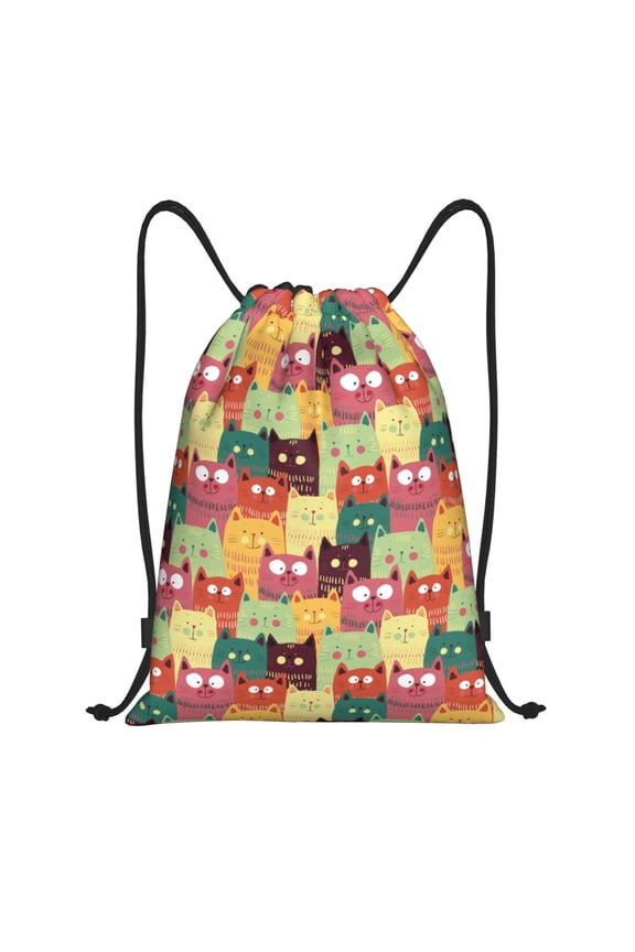 Cute Cartoon Cat Print Drawstring Backpack,Drawstring Bags String Backpack Gym Cinch Sack Backpack Sport Bag Draw-