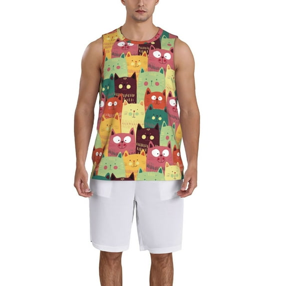 Honeii Cute Cartoon Cat print basktball shirt for men and women, Unisex basketball jersey for Theme party-Large