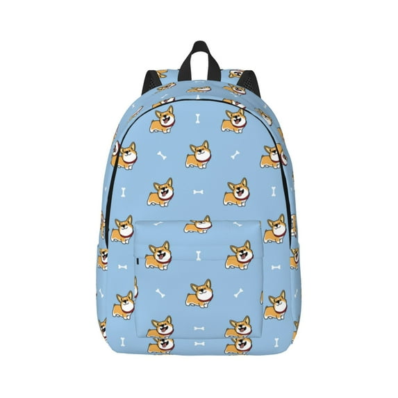 Honeii Cute Cartoon Corgi Print Canvas College Laptop Backpack, Durable Rucksack Travel Notebook Bag School Backpack Book Bag for Men Women-Medium