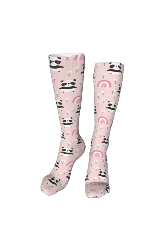 Cute Cartoon Panda Print Calf Socks Sports Socks Seamless Toe, Trouser Socks,Knee High Long Socks for Women and Men-One Size
