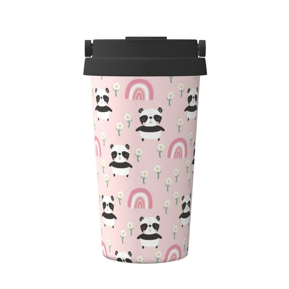 Honeii Cute Cartoon Panda Print Travel Coffee Mug Insulated Coffee Cup with Leakproof Lid, Coffee Tumbler, Reusable Coffee Cups with Seal Lid