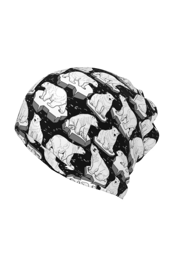 Cute Cartoon Polar Bear Print Winter Beanie Daily Hat - Thermal Polar Fleece Ski Running Hat Skull Cap for Men and Women,Beanie