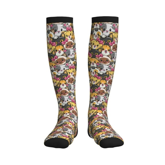 Honeii Cute Cat Cartoon Print Sports Compression Socks,Running Crew Socks,Moisture-Wicking Anti-Blister Hiking&Gym Athletic