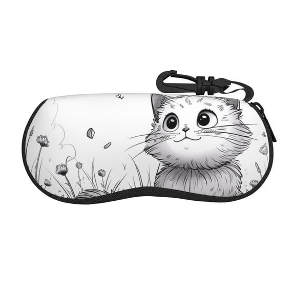 Honeii Cute Cat Meadow Sketch Print Neoprene Glasses Case,Spacious for Sunglasses and Eyeglasses,Zipper Eyeglass Case With Belt Clip