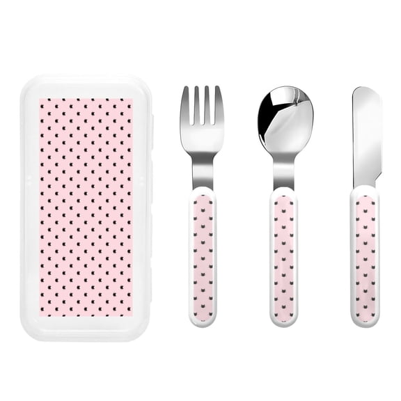 Honeii Cute Cat Print Children's Knife, Fork And Spoon Set,Reusable Utensils Set with Case,Travel Cutlery Set,for Kids Adults Camping
