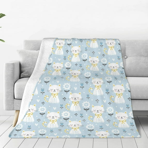 Honeii Cute Cat Print Fleece Blanket - Throw Blanket for Bed, Sofa, Couch, Camping, and Travel , Microplush Ultra Soft Warm Blanket-40"x30"
