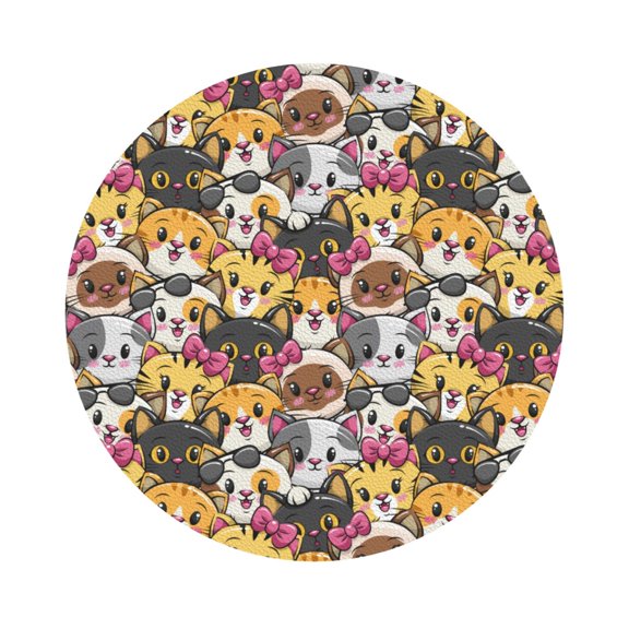 Honeii Cute Cat Print Leather Coaster Set of 6, Ideal for Safeguarding Your Furniture from Drinks Spills and Effortless Cleanup,Round Shape