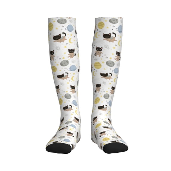 Honeii Cute Cat Print Sports Compression Socks,Running Crew Socks,Moisture-Wicking Anti-Blister Hiking&Gym Athletic