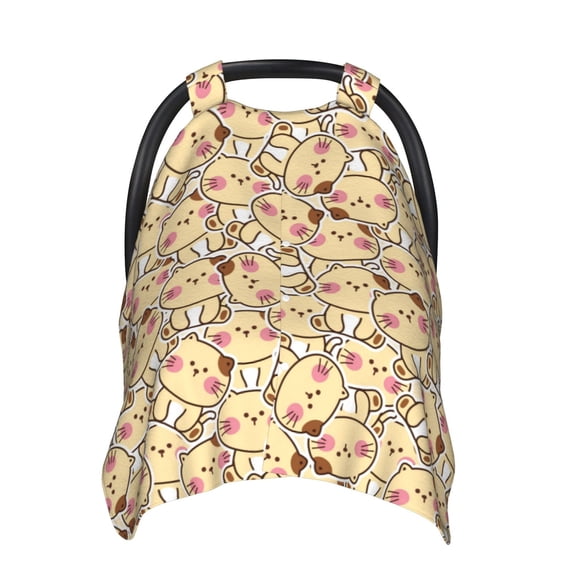 Honeii Cute Cats 4 print 2-in-1 baby car seat canopy doubles as a nursing cover, fitting both genders & measuring 39x27.5in