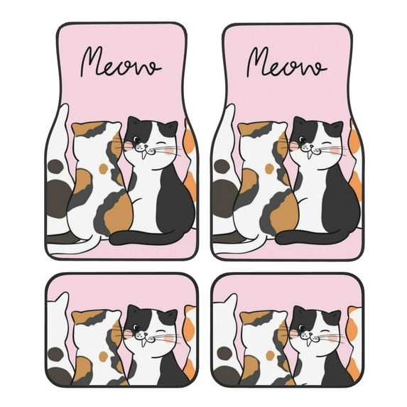Honeii Cute Cats Print Car Foot Mat Four-Piece Set - Front & Rear Universal Car Floor Mats for SUVs, Trucks, Sedans