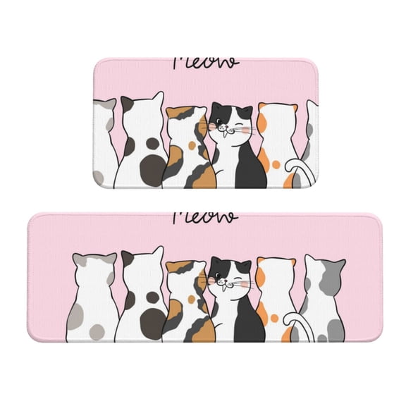 Honeii Cute Cats Print Kitchen Mat [2 PCS] for Floor, Waterproof Non-Slip Rugs, Kitchen Decor,Standing Mat for Floor,Office, Sink, Laundry
