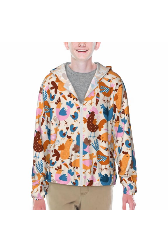 Cute Chickens Print Sun Protection Jacket Hooded Cooling Shirt with Pockets Hiking Outdoor Performance-Small
