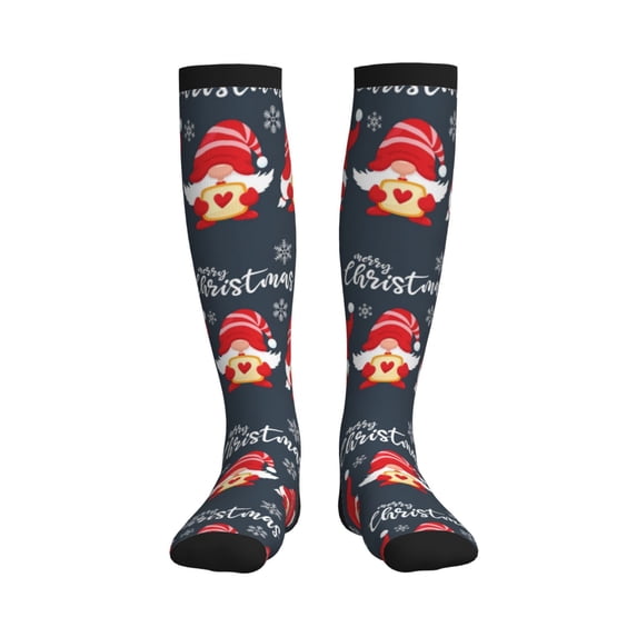 Honeii Cute Christmas Gnomes (2) Print Sports Compression Socks,Running Crew Socks,Moisture-Wicking Anti-Blister Hiking&Gym Athletic