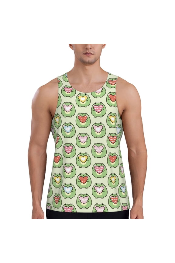 Cute Chubby Frog Pattern Men's Workout Tank Top Casual Sleeveless Gym Muscle Shirts Bodybuilding Tee-X-Large