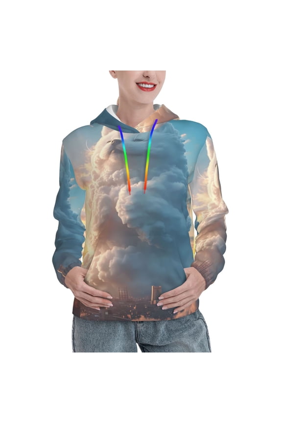 Cute Cloud Cat Pattern Womens Oversized Hoodies Long Sleeve Sweatshirts Pullover Fall Outfits with Pocket-Large