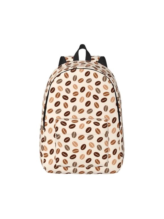 Cute Coffee Bean Print Print Canvas College Laptop Backpack, Durable Rucksack Travel Notebook Bag School Backpack Book Bag for Men Women-Medium