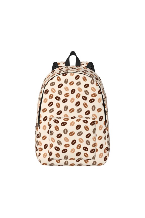 Cute Coffee Bean Print Print Canvas College Laptop Backpack, Durable Rucksack Travel Notebook Bag School Backpack Book Bag for Men Women-Medium