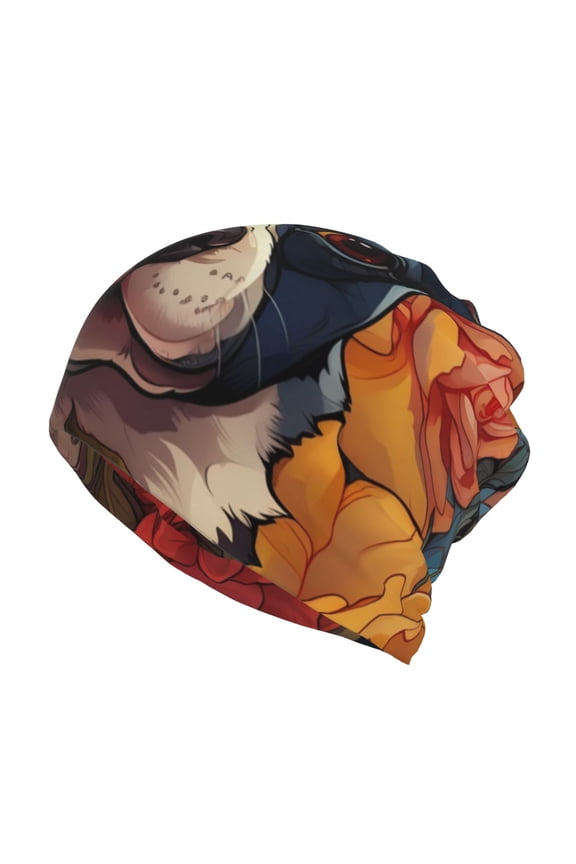 Cute Colorful Flower French Bulldog Print Winter Beanie Daily Hat - Thermal Polar Fleece Ski Running Hat Skull Cap for Men and Women,Beanie