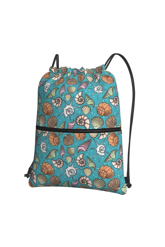 Cute Conch Print Drawstring Backpack,String Bag,Sackpack Cinch Water Resistant Nylon for Gym Shopping Sport Yoga