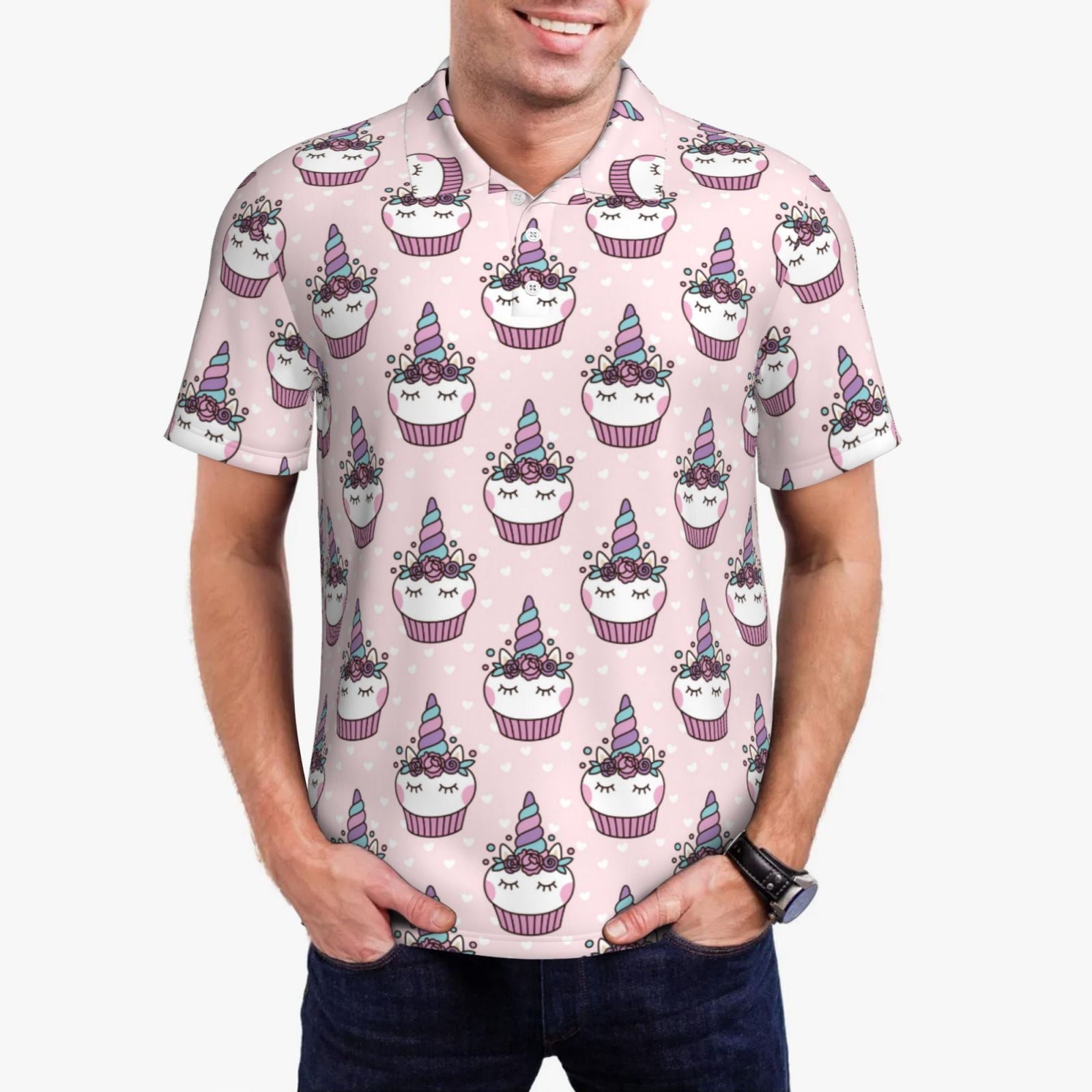 Honeii Cute Cupcake print Polo Shirt, a classic shortsleeved, button