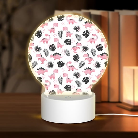 Honeii Cute Dinosaur Print Acrylic LED Night Lamp,Round Touch-Control Night Light with 3 Lighting Modes,for Bedrooms, Living Rooms, and Gifting
