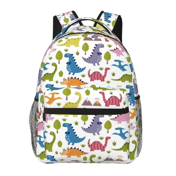Honeii Cute Dinosaur Print Backpack for Both Men and Women, Basic Bookbag for College, Work, or Travel,Rucksack Computer Bag-One Size