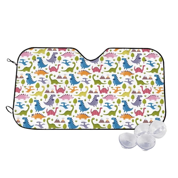 Honeii Cute Dinosaur Print Car Sunshade for Windshield,Car Cover Sunshade Protector,Foldable Front Window Sun Visor,Fits Cars, SUVs, Trucks