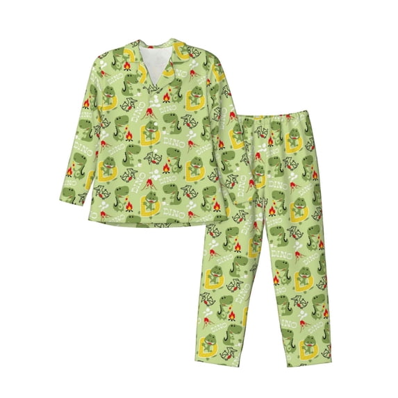 Honeii Cute Dinosaurs Cartoon Pattern Mens Pajamas Set,2pcs Men's Lounge Long Sleeve Sleep Shirt and Pajama Bottoms Sleepwear Set,Mens Pjs Sets-X-Large