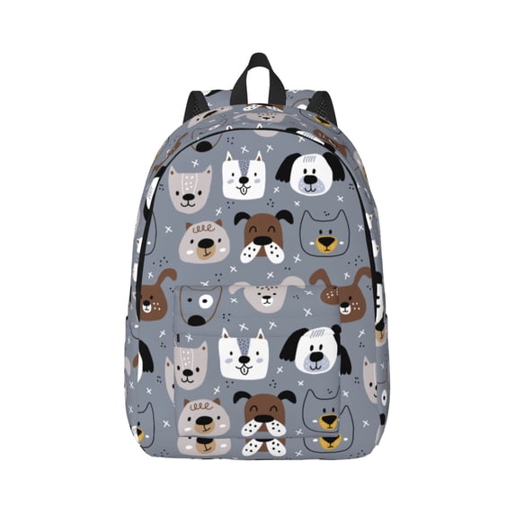 Honeii Cute Dog Faces Print Canvas College Laptop Backpack, Durable Rucksack Travel Notebook Bag School Backpack Book Bag for Men Women-Small