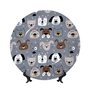Honeii Cute Dog Faces Print Elegant Bone China Decorative Plate, Porcelain Plate,Art Crafts,Ceramic Ornaments for Home Office Wall Decor-10in