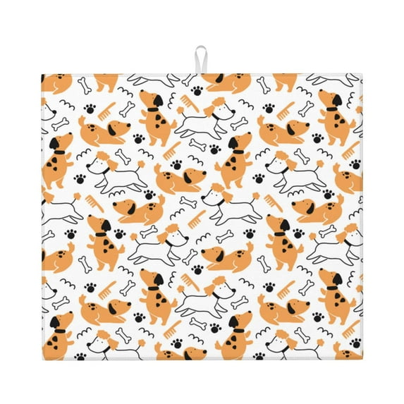 Honeii Cute Dog for Dish Drying Mat for Kitchen Counter, Non-slip Rubber Backed, Hide Stain Kitchen Super Absorbent Draining Mat, Dish Rack Pad