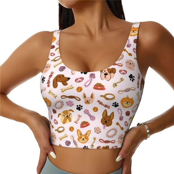 Honeii Cute Dog patten Workout Crop Tank Top for Women Yoga Tank Tops Athletic Sports Shirts Exercise Undershirts,Sports Bra,Sports vest-Large