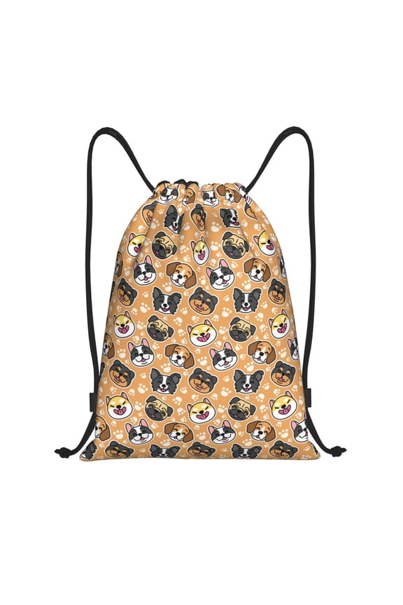 Cute Dogs Head Print Drawstring Backpack,Drawstring Bags String Backpack Gym Cinch Sack Backpack Sport Bag Draw-Small