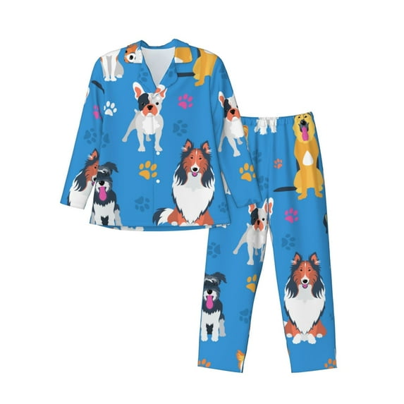 Honeii Cute Dogs Pattern Mens Pajamas Set,2pcs Men's Lounge Long Sleeve Sleep Shirt and Pajama Bottoms Sleepwear Set,Mens Pjs Sets-Medium