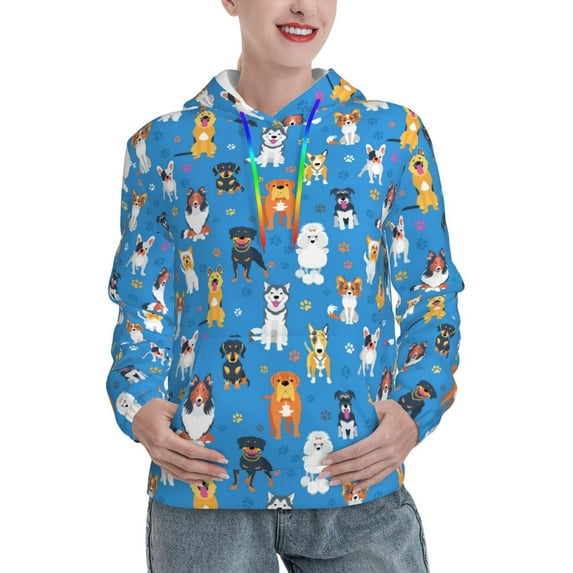 Honeii Cute Dogs Pattern Womens Oversized Hoodies Long Sleeve Sweatshirts Pullover Fall Outfits with Pocket-Large