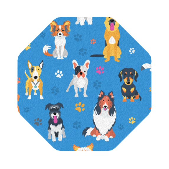 Honeii Cute Dogs Print Leather Coaster Set of 6, Ideal for Safeguarding Your Furniture from Drinks Spills and Effortless Cleanup,Octagon